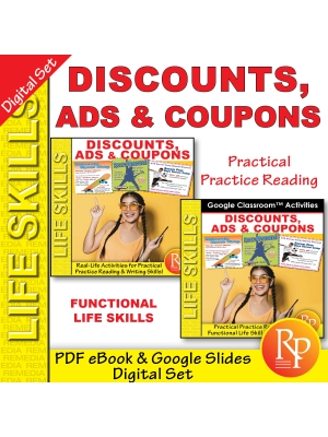 DISCOUNTS, ADS & COUPONS: PDF & GOOGLE - Functional Life Skills | Comprehension DISCOUNTS, ADS & COUPONS: PDF & GOOGLE - Functional Life Skills | Comprehension