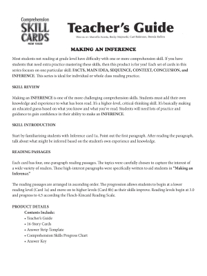 Comprehension Skill Cards Set (RL 3.0-4.5) Comprehension Skill Cards Set (RL 3.0-4.5)