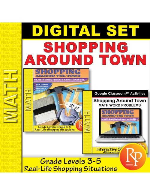SHOPPING AROUND TOWN: Math Word Problems - PDF & Google Set