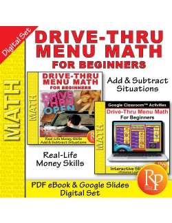Life Skills Money - Drive Thru Menu Math: Add & Subtract - BUNDLE - PDF & Google Life Skills Money - Drive Thru Menu Math: Add & Subtract - BUNDLE - PDF & Google