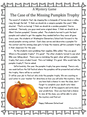 Halloween Mystery Game: Missing Pumpkin Trophy Halloween Mystery Game: Missing Pumpkin Trophy