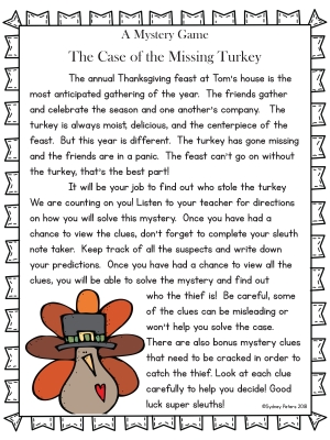 Mystery Game: The Case of the Missing Turkey Mystery Game: The Case of the Missing Turkey