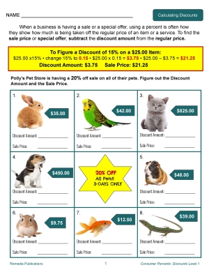 Consumer Percents: Calculating Discounts - Level 1 Consumer Percents: Calculating Discounts - Level 1