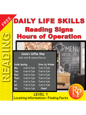 FREE Daily Life Skills 1: Reading & Understanding Signs & Hours Of Operation FREE Daily Life Skills 1: Reading & Understanding Signs & Hours Of Operation