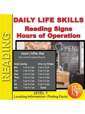 Daily Life Skills: Level 1 - Reading & Understanding Signs & Hours Of Operation Daily Life Skills: Level 1 - Reading & Understanding Signs & Hours Of Operation