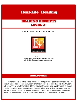 Reading Receipts Level 2: Real-Life Reading Reading Receipts Level 2: Real-Life Reading