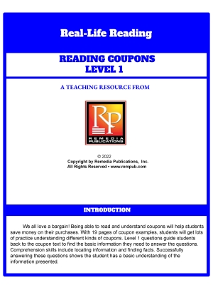 Reading Coupons Level 1: Functional Life Skills - Comprehension Activities Reading Coupons Level 1: Functional Life Skills - Comprehension Activities