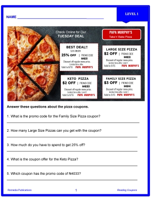 Reading Coupons Level 1: Functional Life Skills - Comprehension Activities Reading Coupons Level 1: Functional Life Skills - Comprehension Activities
