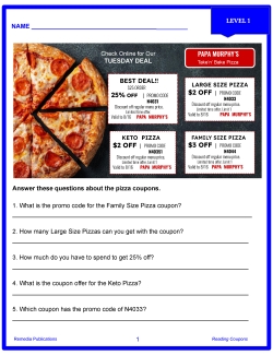 Reading Coupon Level 1: Life Skills - Google &amp; PDF - Comprehension