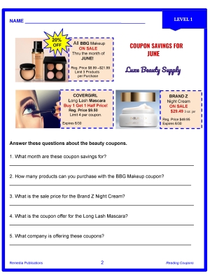 Reading Coupon Level 1: Life Skills - Google & PDF - Comprehension Reading Coupon Level 1: Life Skills - Google & PDF - Comprehension