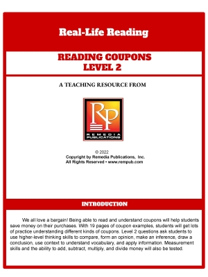 Reading Coupons Level 2: Functional Life Skills - Comprehension Activities Reading Coupons Level 2: Functional Life Skills - Comprehension Activities