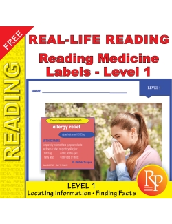 FREE! Reading Medicine Labels Level 1: Life Skills - Comprehension Activities FREE! Reading Medicine Labels Level 1: Life Skills - Comprehension Activities