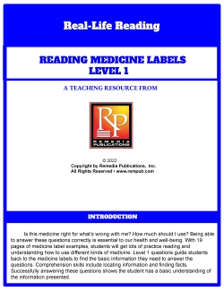 FREE! Reading Medicine Labels Level 1: Life Skills - Comprehension Activities FREE! Reading Medicine Labels Level 1: Life Skills - Comprehension Activities