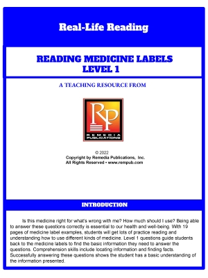 Reading Medicine Labels Level 1: Everyday Life Skills - Comprehension Activities Reading Medicine Labels Level 1: Everyday Life Skills - Comprehension Activities