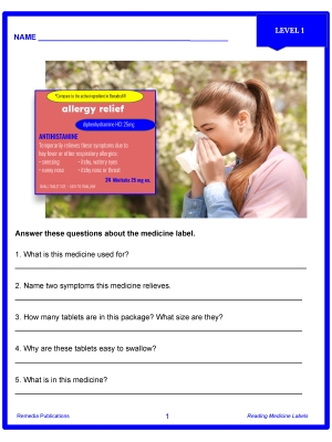 Reading Medicine Labels Level 1 - Print & Google: Life Skills | Comprehension Reading Medicine Labels Level 1 - Print & Google: Life Skills | Comprehension