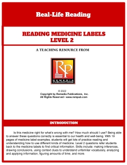 Reading Medicine Labels Level 2: Life Skills - Comprehension & Critical Thinking Reading Medicine Labels Level 2: Life Skills - Comprehension & Critical Thinking
