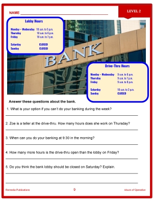 Daily Life Skills: Reading Signs & Hours of Operation - PDF Levels 1 & 2 Daily Life Skills: Reading Signs & Hours of Operation - PDF Levels 1 & 2