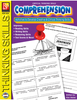 Critical Thinking Skills: Comprehension Critical Thinking Skills: Comprehension