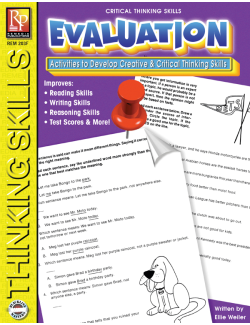 Critical Thinking Skills: Evaluation Critical Thinking Skills: Evaluation