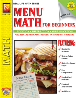 Menu Math for Beginners (Activity Book) Menu Math for Beginners (Activity Book)