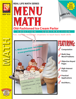 Menu Math: Old-Fashioned Ice Cream Parlor (+, -) Menu Math: Old-Fashioned Ice Cream Parlor (+, -)