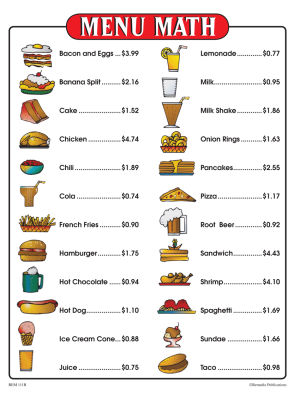 Menu Math for Beginners (Extra Menus) Menu Math for Beginners (Extra Menus)
