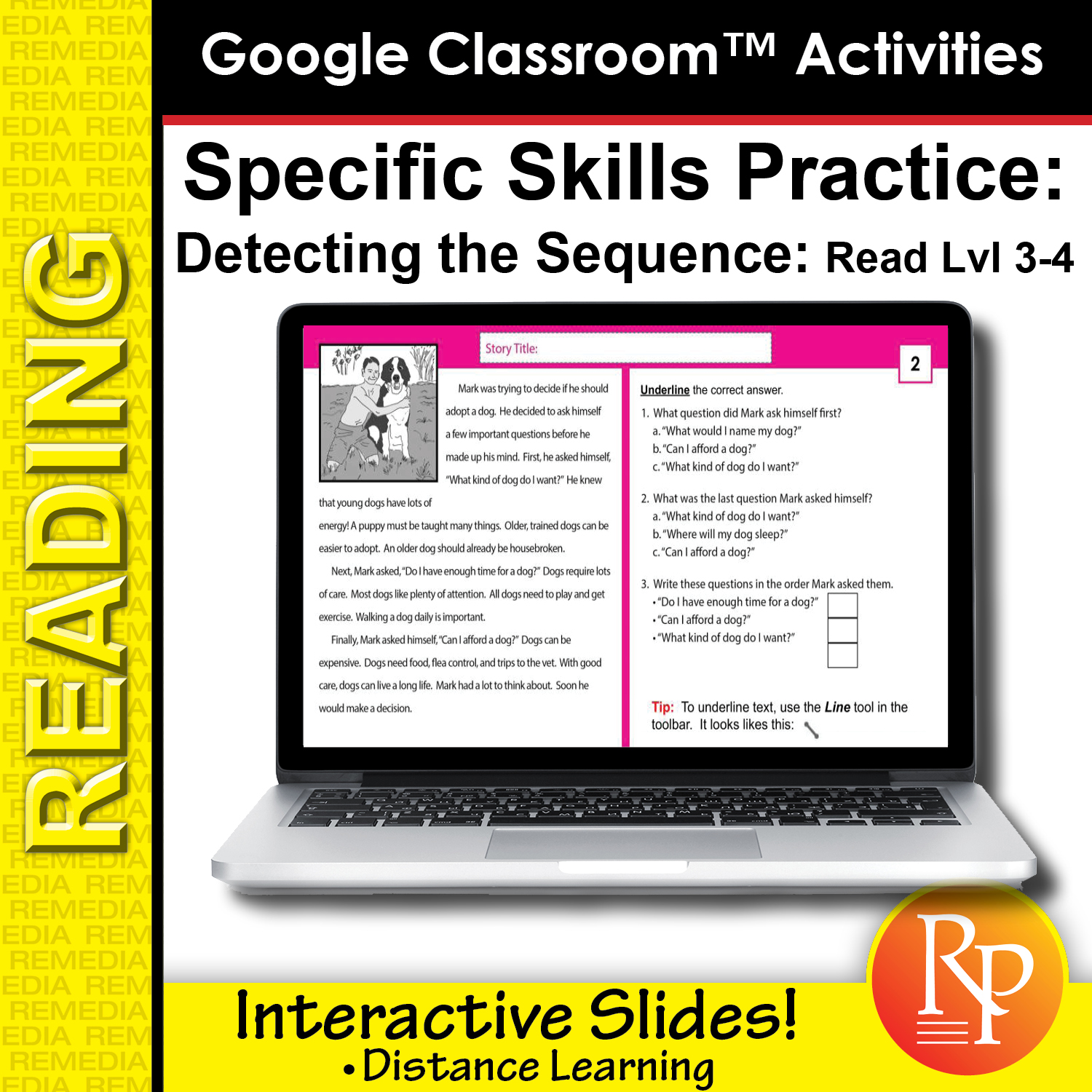 Google Classroom™ Activities: Detecting Sequence Reading Level Grades 3-4
